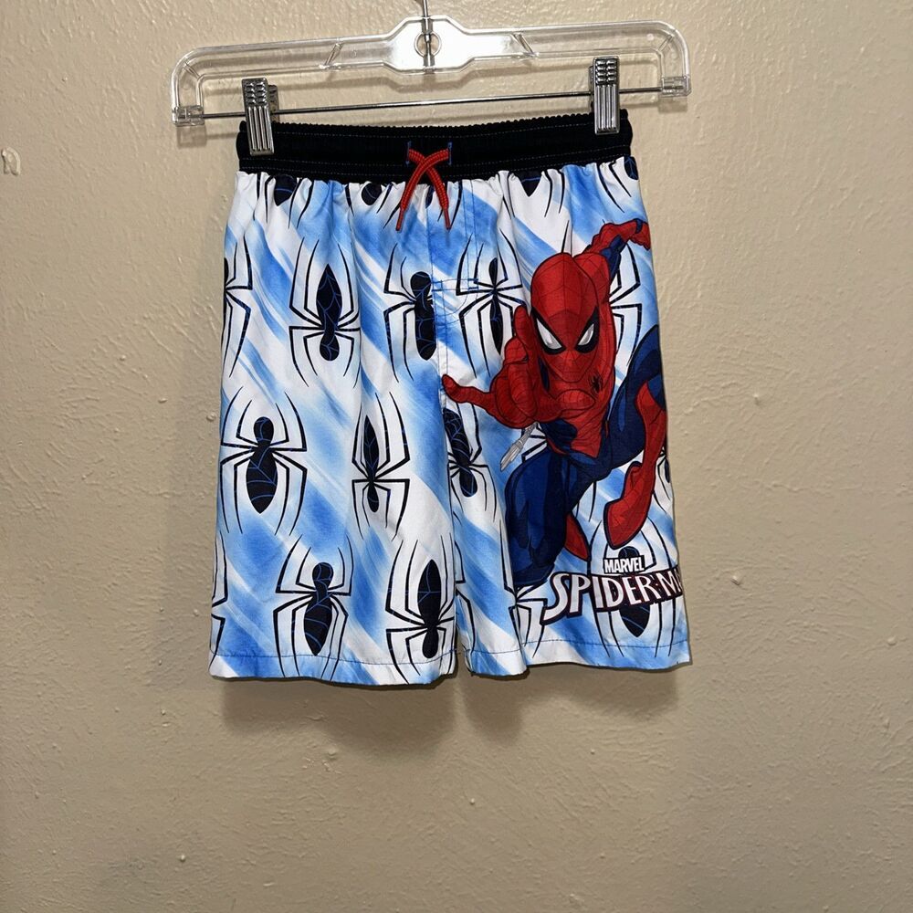 Marvel Spider-Man Swim Trunks Boys Size  6 Spider Web‎ Blue Red Swimsuit Shorts